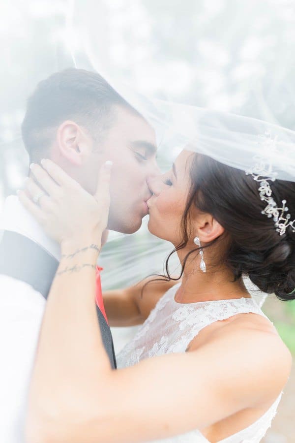 the bride and the groom's first kiss