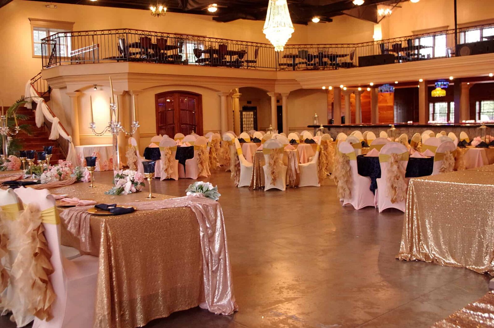 A large room with many tables and chairs