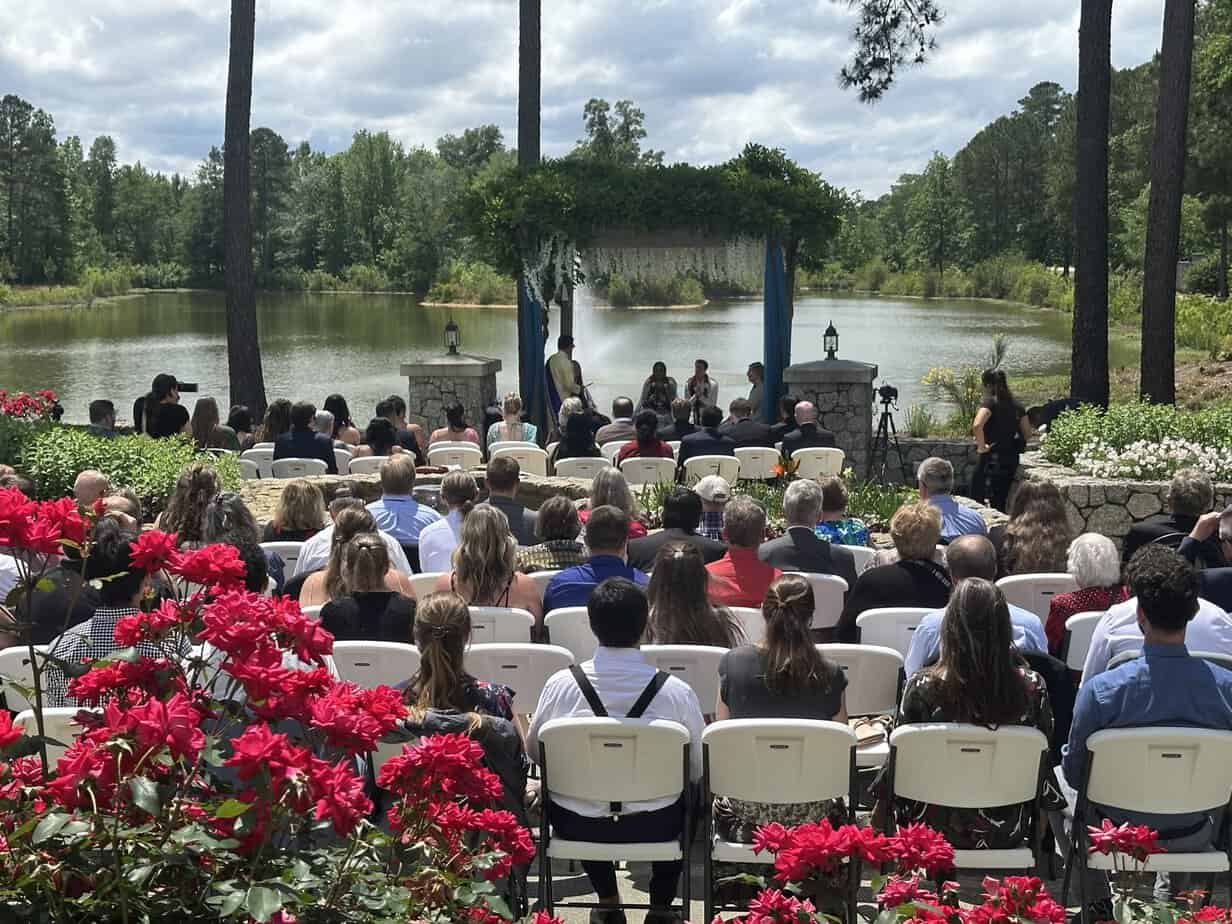 Lakeside wedding ceremony at Mariani's Venue near Florence, SC